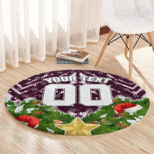 Personalised Sea Eagles Rugby Christmas Round Carpet Santa Rugby Mascot - Pine Wreath Festive