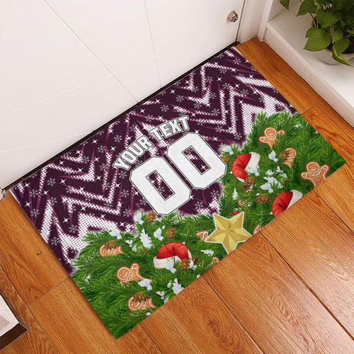 Personalised Sea Eagles Rugby Christmas Rubber Doormat Santa Rugby Mascot - Pine Wreath Festive