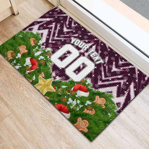 Personalised Sea Eagles Rugby Christmas Rubber Doormat Santa Rugby Mascot - Pine Wreath Festive