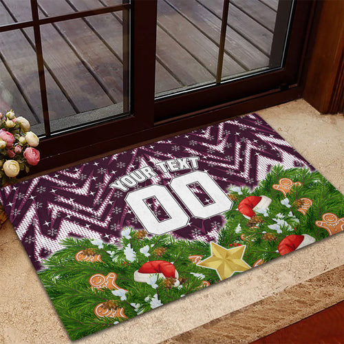 Personalised Sea Eagles Rugby Christmas Rubber Doormat Santa Rugby Mascot - Pine Wreath Festive