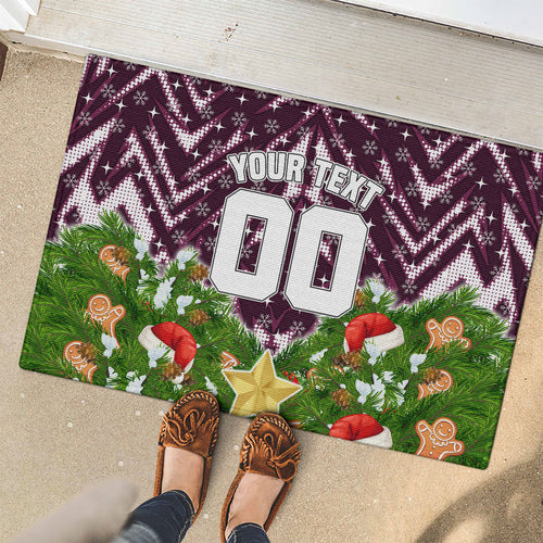 Personalised Sea Eagles Rugby Christmas Rubber Doormat Santa Rugby Mascot - Pine Wreath Festive