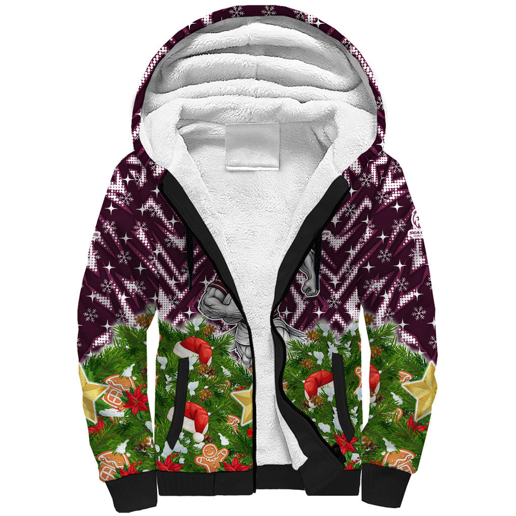 Personalised Sea Eagles Rugby Christmas Sherpa Hoodie Santa Rugby Mascot - Pine Wreath Festive