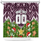 Personalised Sea Eagles Rugby Christmas Shower Curtain Santa Rugby Mascot - Pine Wreath Festive