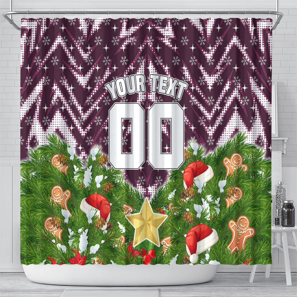Personalised Sea Eagles Rugby Christmas Shower Curtain Santa Rugby Mascot - Pine Wreath Festive