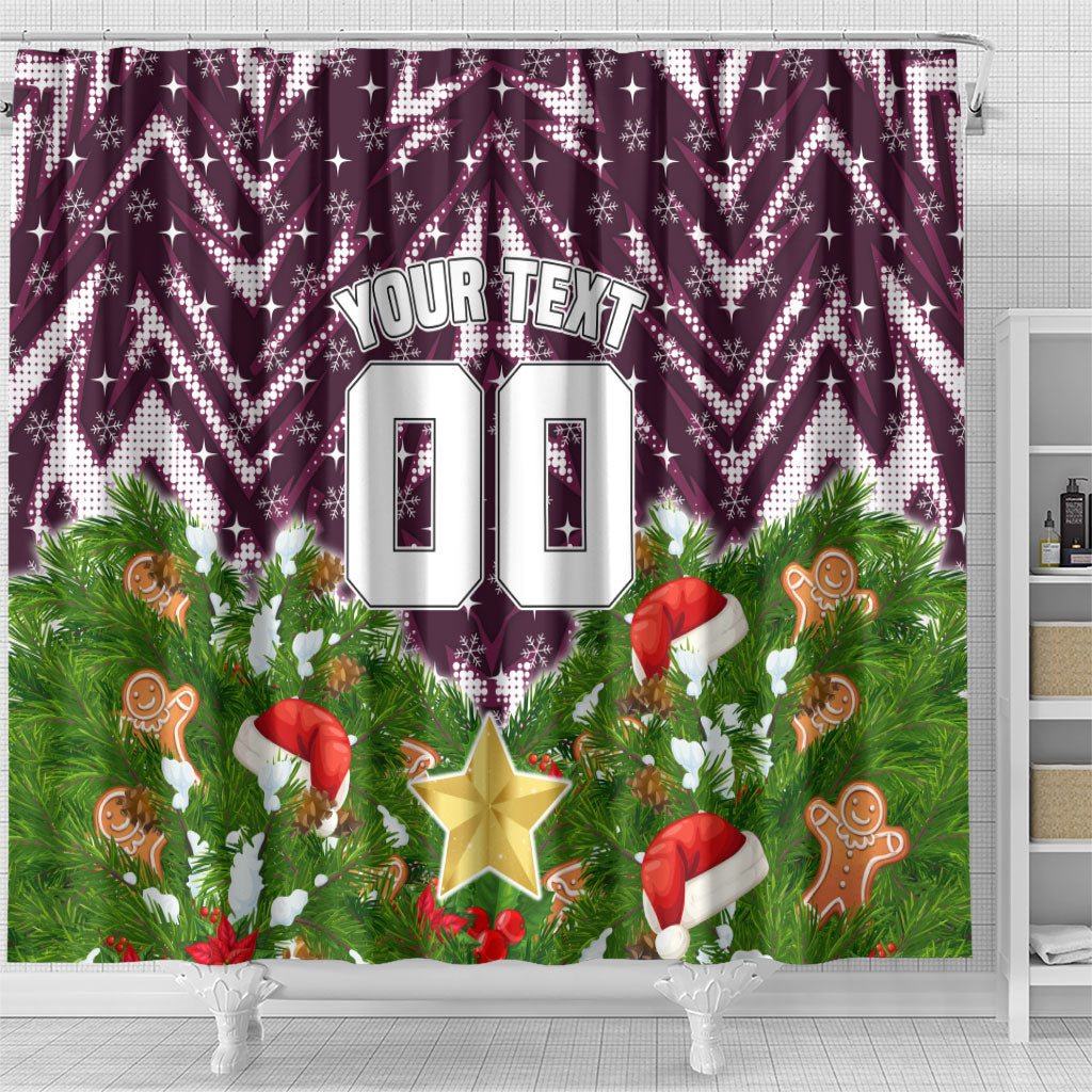 Personalised Sea Eagles Rugby Christmas Shower Curtain Santa Rugby Mascot - Pine Wreath Festive