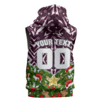 Personalised Sea Eagles Rugby Christmas Sleeveless Hoodie Santa Rugby Mascot - Pine Wreath Festive