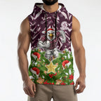 Personalised Sea Eagles Rugby Christmas Sleeveless Hoodie Santa Rugby Mascot - Pine Wreath Festive