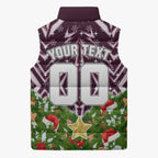Personalised Sea Eagles Rugby Christmas Sleeveless Puffer Jacket Santa Rugby Mascot - Pine Wreath Festive