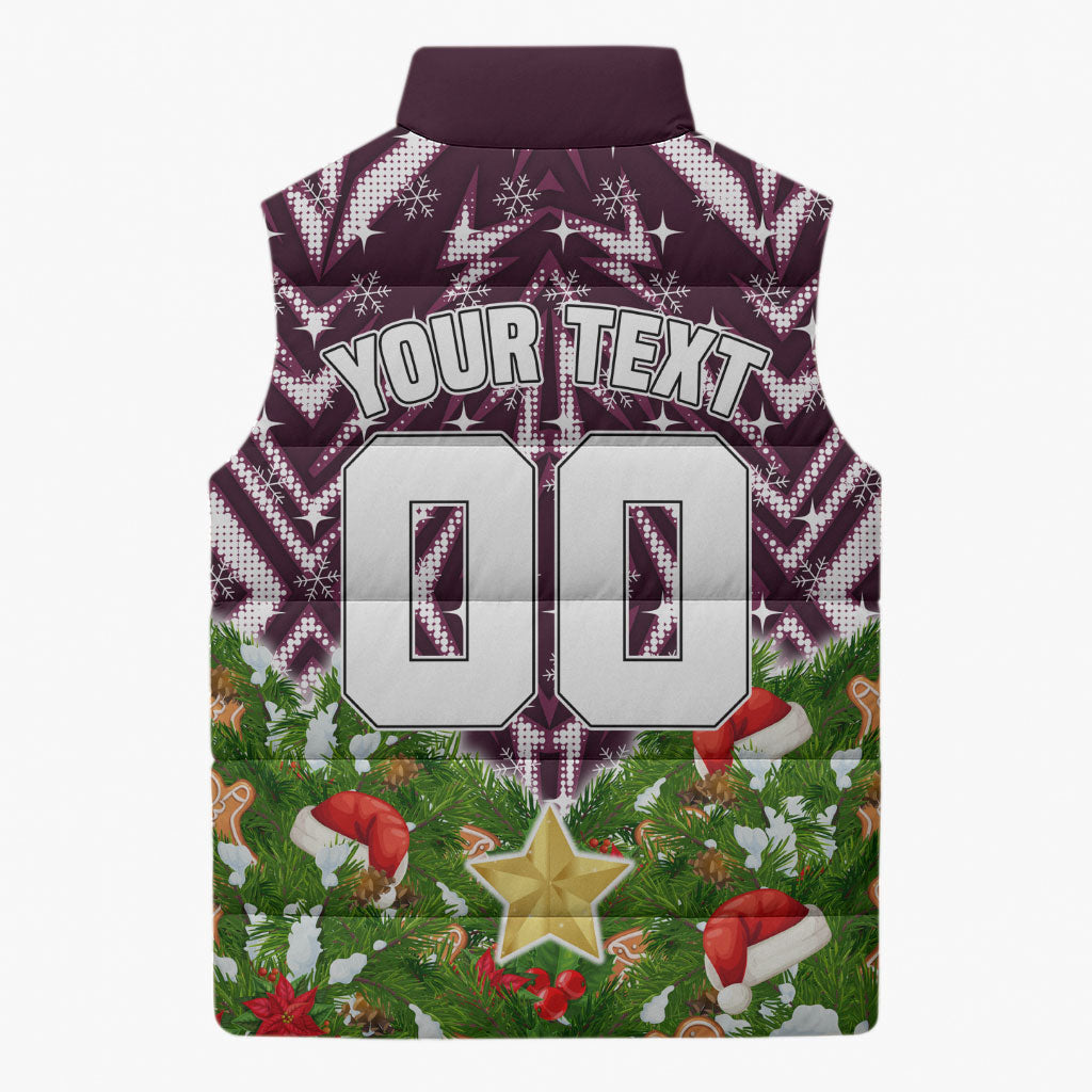 Personalised Sea Eagles Rugby Christmas Sleeveless Puffer Jacket Santa Rugby Mascot - Pine Wreath Festive