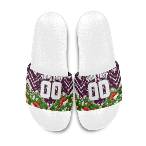 Personalised Sea Eagles Rugby Christmas Slide Sandals Santa Rugby Mascot - Pine Wreath Festive
