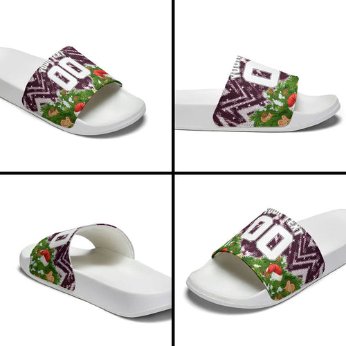 Personalised Sea Eagles Rugby Christmas Slide Sandals Santa Rugby Mascot - Pine Wreath Festive