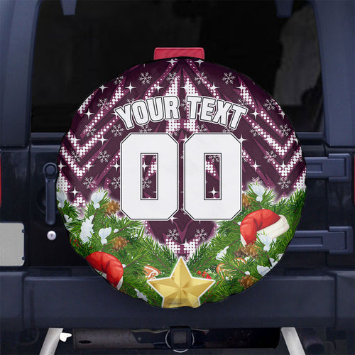 Personalised Sea Eagles Rugby Christmas Spare Tire Cover Santa Rugby Mascot - Pine Wreath Festive