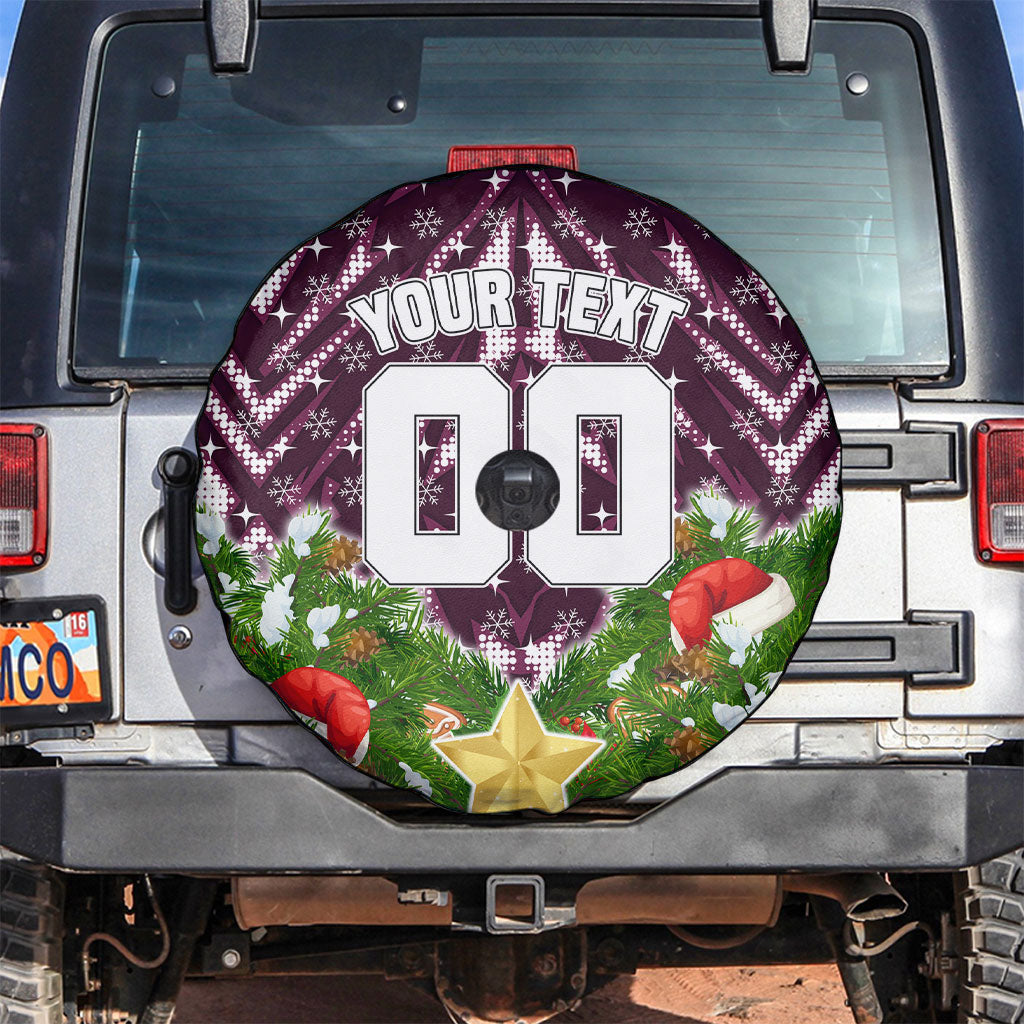 Personalised Sea Eagles Rugby Christmas Spare Tire Cover Santa Rugby Mascot - Pine Wreath Festive