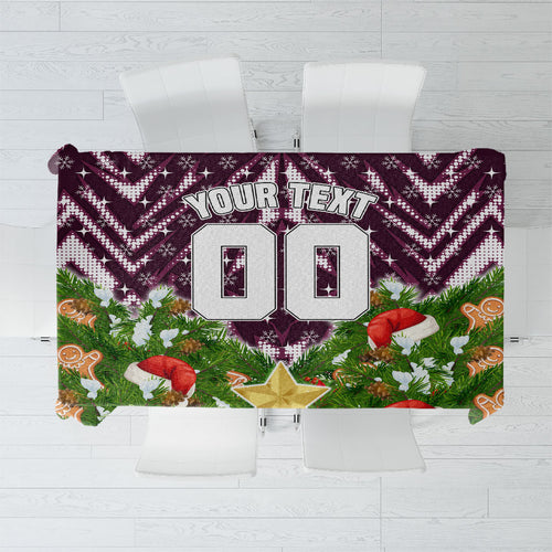 Personalised Sea Eagles Rugby Christmas Tablecloth Santa Rugby Mascot - Pine Wreath Festive