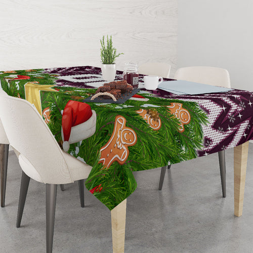 Personalised Sea Eagles Rugby Christmas Tablecloth Santa Rugby Mascot - Pine Wreath Festive