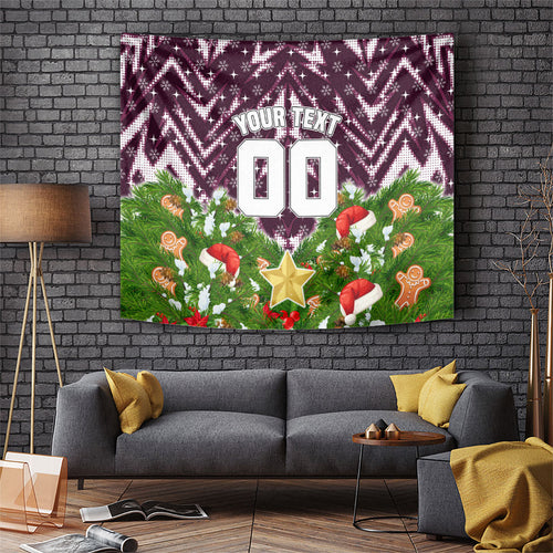 Personalised Sea Eagles Rugby Christmas Tapestry Santa Rugby Mascot - Pine Wreath Festive