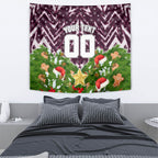 Personalised Sea Eagles Rugby Christmas Tapestry Santa Rugby Mascot - Pine Wreath Festive