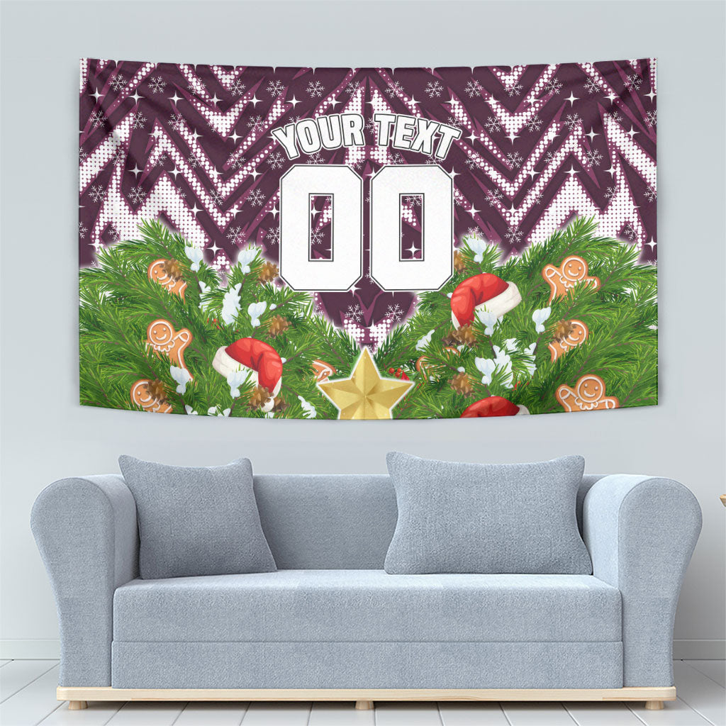 Personalised Sea Eagles Rugby Christmas Tapestry Santa Rugby Mascot - Pine Wreath Festive
