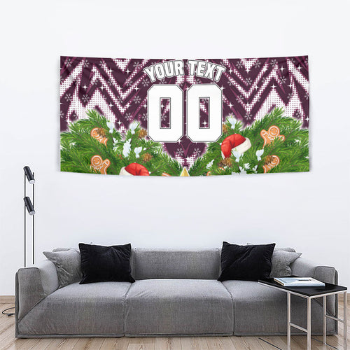 Personalised Sea Eagles Rugby Christmas Tapestry Santa Rugby Mascot - Pine Wreath Festive