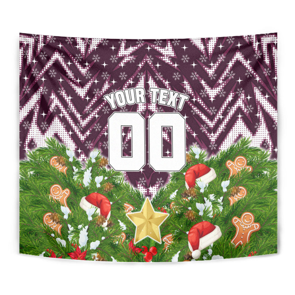 Personalised Sea Eagles Rugby Christmas Tapestry Santa Rugby Mascot - Pine Wreath Festive