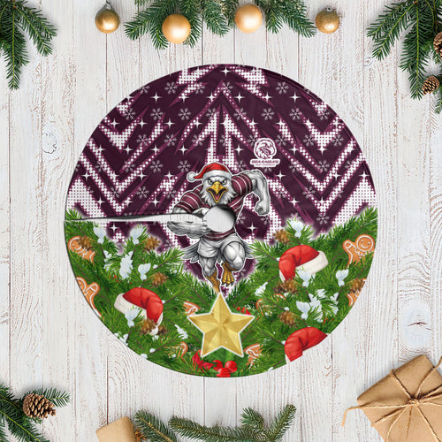 Sea Eagles Rugby Christmas Tree Skirt Santa Rugby Mascot - Pine Wreath Festive
