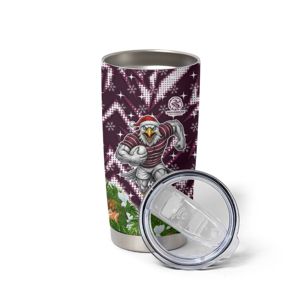 Personalised Sea Eagles Rugby Christmas Tumbler Cup Santa Rugby Mascot - Pine Wreath Festive