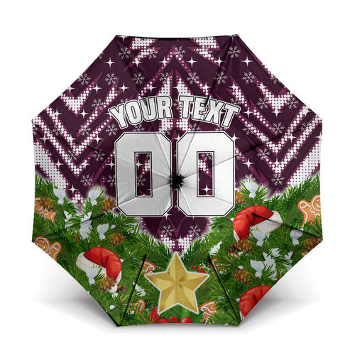 Personalised Sea Eagles Rugby Christmas Umbrella Santa Rugby Mascot - Pine Wreath Festive
