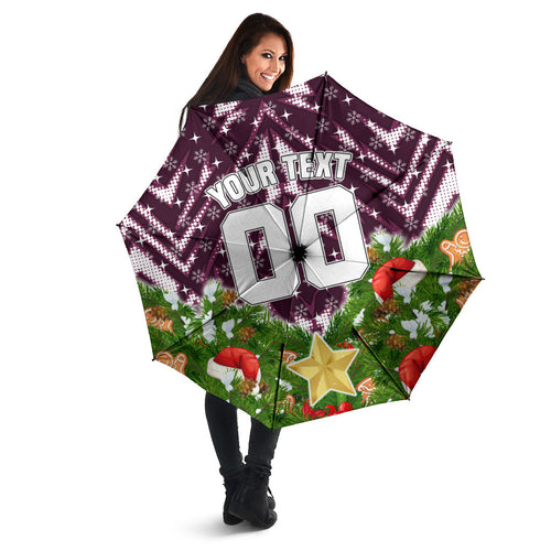 Personalised Sea Eagles Rugby Christmas Umbrella Santa Rugby Mascot - Pine Wreath Festive