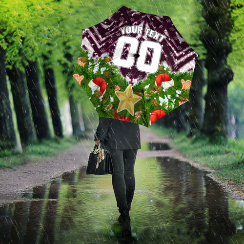 Personalised Sea Eagles Rugby Christmas Umbrella Santa Rugby Mascot - Pine Wreath Festive