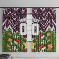 Personalised Sea Eagles Rugby Christmas Window Curtain Santa Rugby Mascot - Pine Wreath Festive
