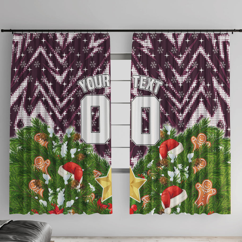 Personalised Sea Eagles Rugby Christmas Window Curtain Santa Rugby Mascot - Pine Wreath Festive
