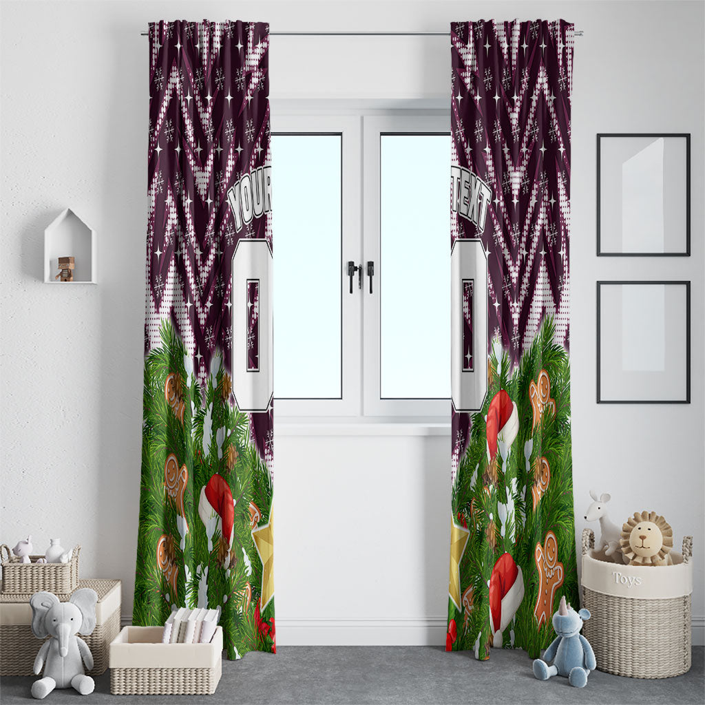 Personalised Sea Eagles Rugby Christmas Window Curtain Santa Rugby Mascot - Pine Wreath Festive