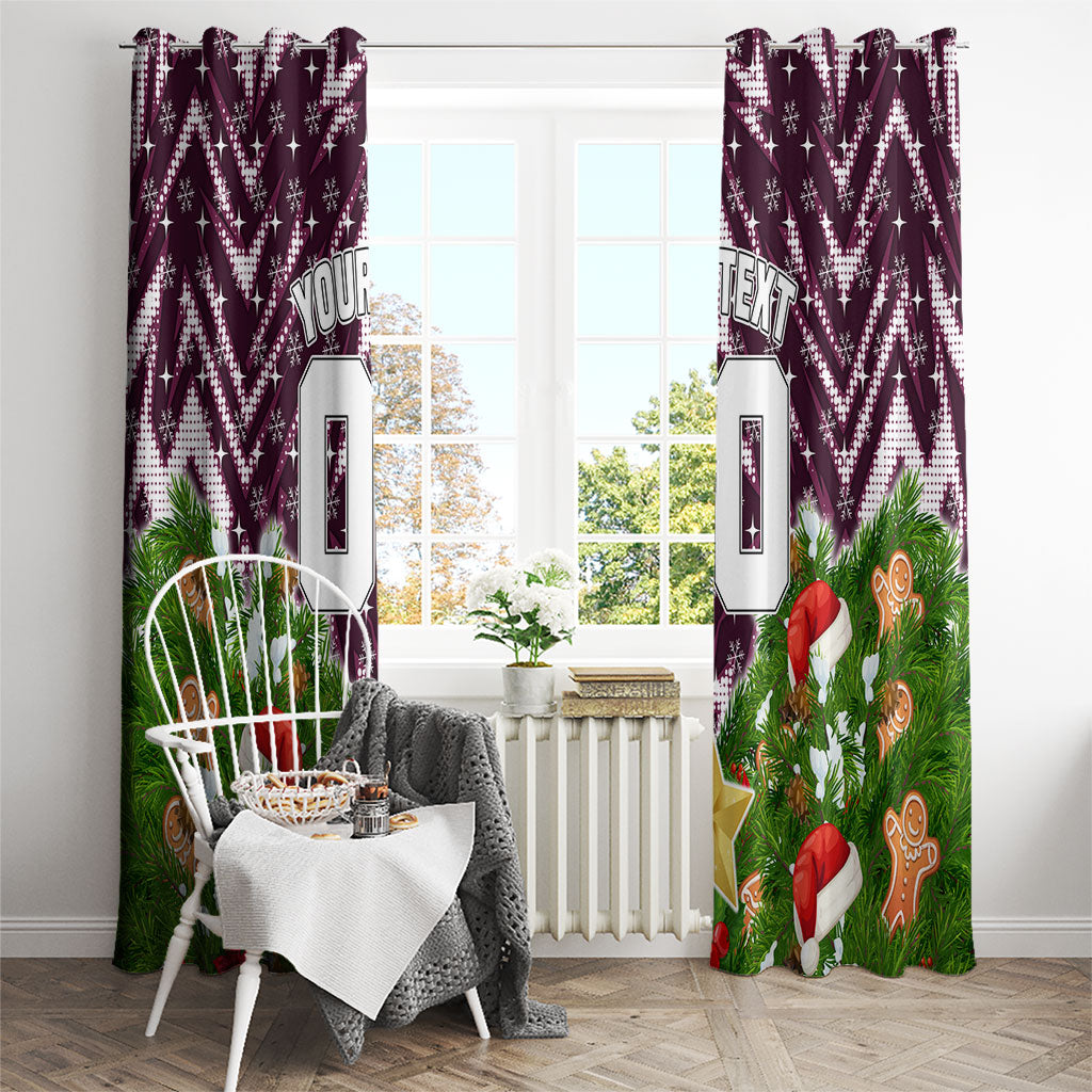 Personalised Sea Eagles Rugby Christmas Window Curtain Santa Rugby Mascot - Pine Wreath Festive