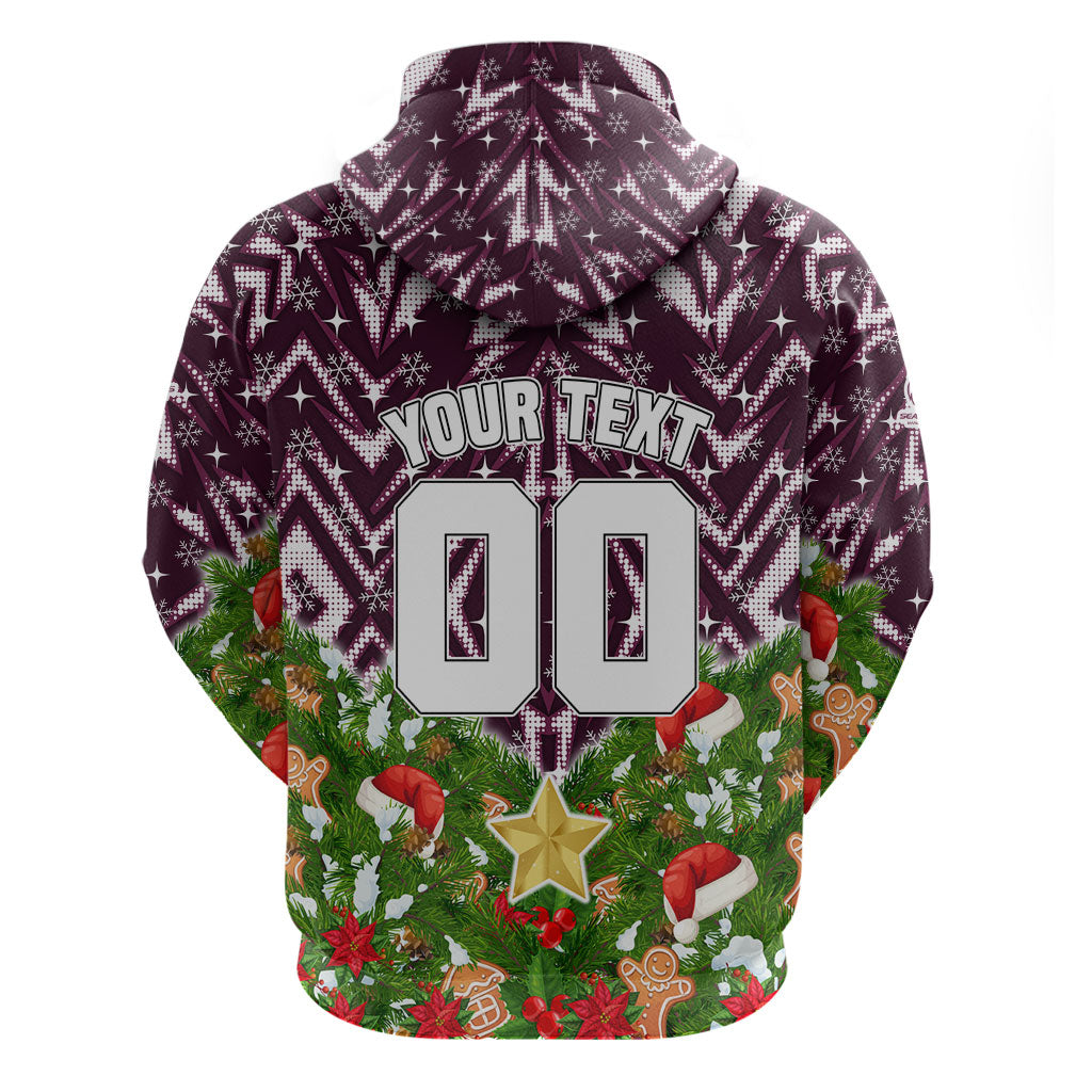 Personalised Sea Eagles Rugby Christmas Zip Hoodie Santa Rugby Mascot - Pine Wreath Festive