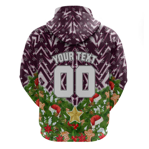Personalised Sea Eagles Rugby Christmas Zip Hoodie Santa Rugby Mascot - Pine Wreath Festive