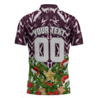 Personalised Sea Eagles Rugby Christmas Zipper Polo Shirt Santa Rugby Mascot - Pine Wreath Festive