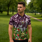Personalised Sea Eagles Rugby Christmas Zipper Polo Shirt Santa Rugby Mascot - Pine Wreath Festive