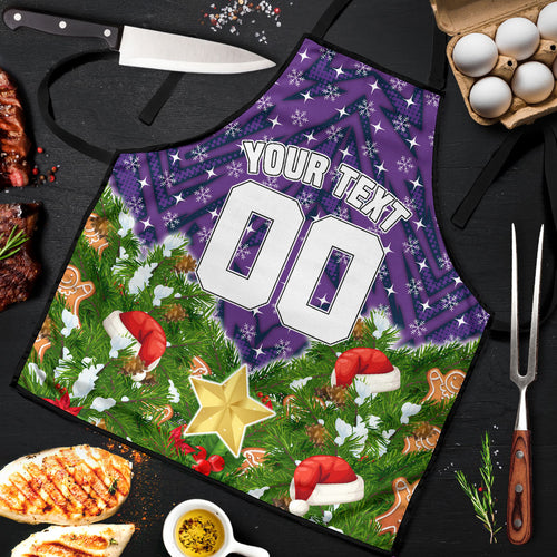 Personalised Melbourne Storm Rugby Christmas Apron Santa Rugby Mascot - Pine Wreath Festive