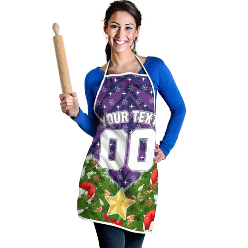 Personalised Melbourne Storm Rugby Christmas Apron Santa Rugby Mascot - Pine Wreath Festive
