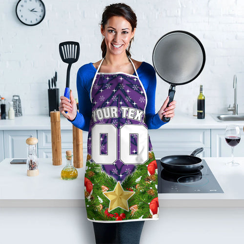 Personalised Melbourne Storm Rugby Christmas Apron Santa Rugby Mascot - Pine Wreath Festive