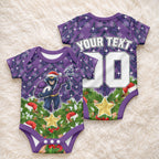 Personalised Melbourne Storm Rugby Christmas Baby Onesie Santa Rugby Mascot - Pine Wreath Festive