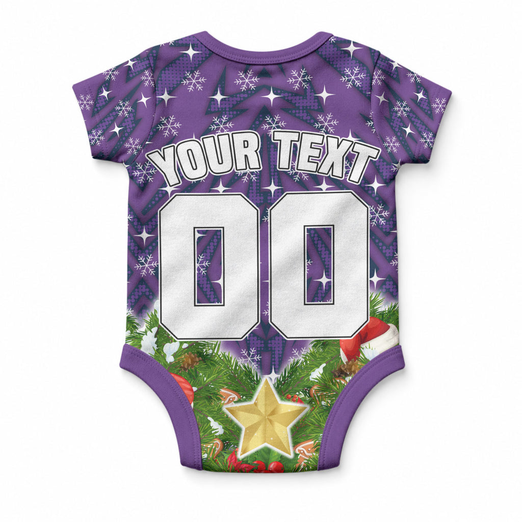 Personalised Melbourne Storm Rugby Christmas Baby Onesie Santa Rugby Mascot - Pine Wreath Festive