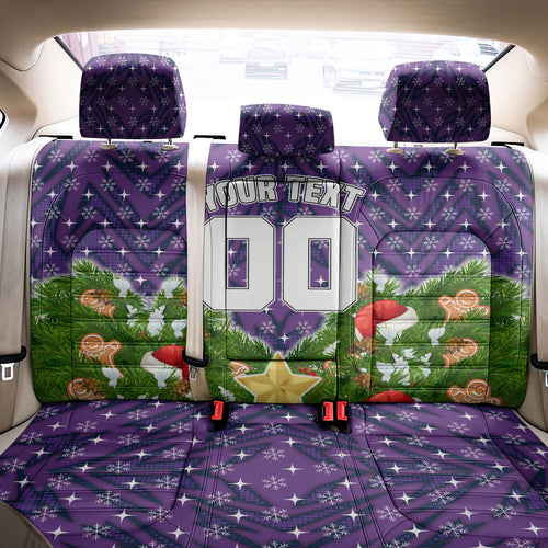 Personalised Melbourne Storm Rugby Christmas Back Car Seat Cover Santa Rugby Mascot - Pine Wreath Festive
