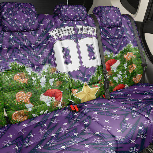 Personalised Melbourne Storm Rugby Christmas Back Car Seat Cover Santa Rugby Mascot - Pine Wreath Festive