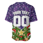 Personalised Melbourne Storm Rugby Christmas Baseball Jersey Santa Rugby Mascot - Pine Wreath Festive