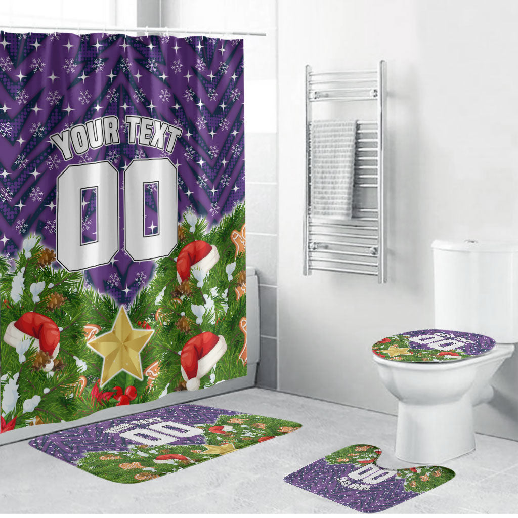 Personalised Melbourne Storm Rugby Christmas Bathroom Set Santa Rugby Mascot - Pine Wreath Festive