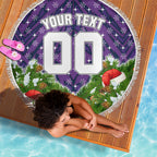 Personalised Melbourne Storm Rugby Christmas Beach Blanket Santa Rugby Mascot - Pine Wreath Festive