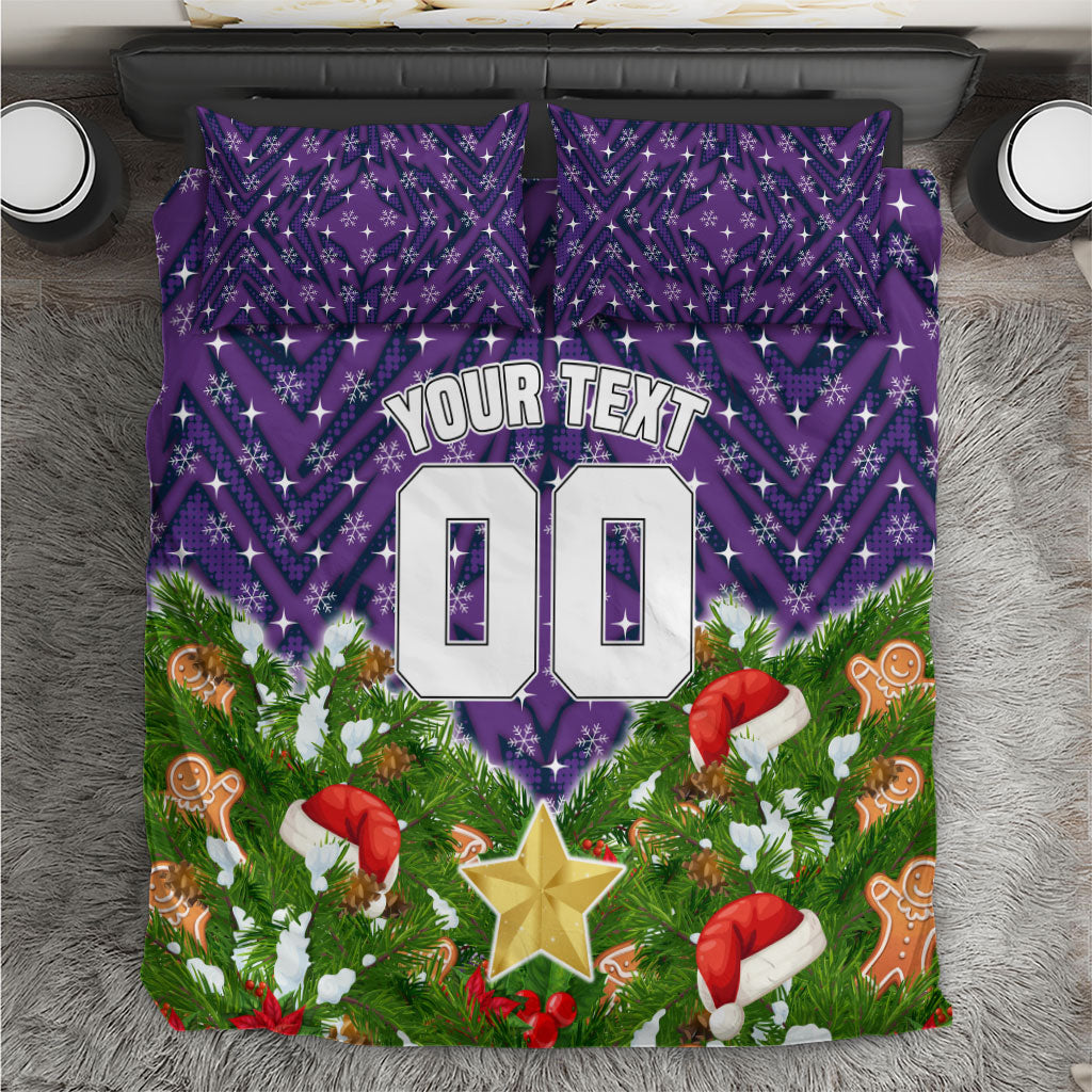 Personalised Melbourne Storm Rugby Christmas Bedding Set Santa Rugby Mascot - Pine Wreath Festive