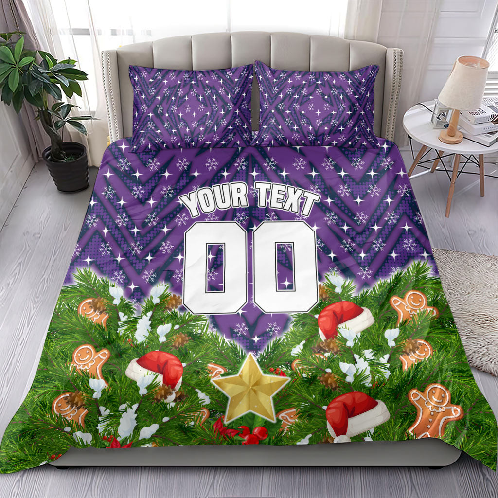 Personalised Melbourne Storm Rugby Christmas Bedding Set Santa Rugby Mascot - Pine Wreath Festive