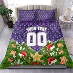 Personalised Melbourne Storm Rugby Christmas Bedding Set Santa Rugby Mascot - Pine Wreath Festive
